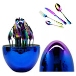 Set de 24 Cubiertos en Acero Inoxidable + estuche en Forma de Huevo