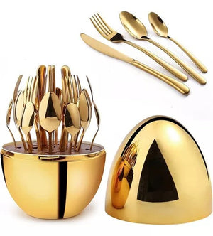Set de 24 Cubiertos en Acero Inoxidable + estuche en Forma de Huevo